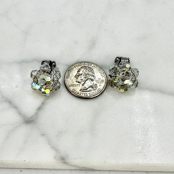 Vintage Crystal Aurora Borealis Necklace  Matching Clip On Earrings Set … - Picture 11 of 14